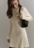 Knitted Long-Sleeved Turtleneck Dress