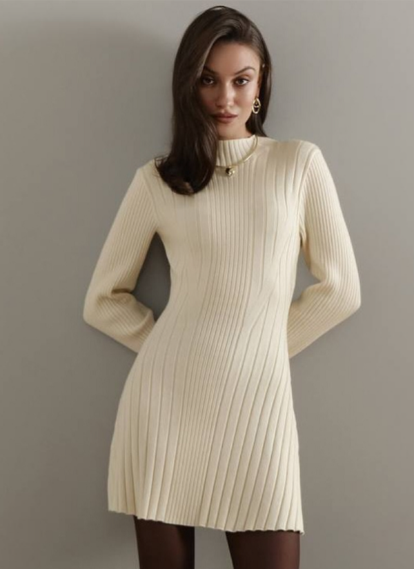Knitted Long-Sleeved Turtleneck Dress