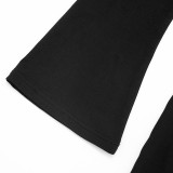 New Solid Color Oblique Collar Hollow Ring Slightly Flared Long Sleeve Off-shoulder Dress