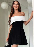 Sexy Sleeveless One-Shoulder Contrasting Dress