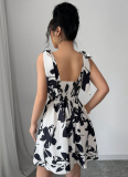 Strapless Square Neck Ruffled Printed Dress