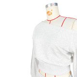 Casual Solid Color Draw String Oblique Collar Long Sleeve Two Pieces