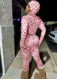 Fashionable Hot Girl Leopard Print long-sleeved Hooded Two-piece Suit