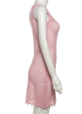 New Slim See-Through Sleeveless Fashion Solid Color Dress