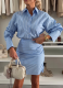 2025 New Casual Lapel Striped Shirt Hip Dress