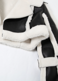 Fashionable Street PU Leather Splicing Fur Collar Short Belly-Exposed Jacket