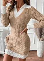 Autumn And Winter Long-Sleeved Cable-Knitted Short Dress