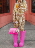 Fashionable Hot Girl Leopard Print long-sleeved Hooded Two-piece Suit