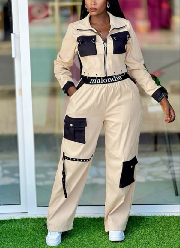 Fashionable Multi-Pocket Overalls Casual Set
