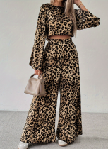 New Leopard Print Loose And Comfortable Long-Sleeved Top And Trousers Two-Piece Set