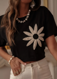 Three-Dimensional Embroidery Light Breathable Round Neck Short-Sleeved T-Shirt