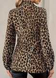 New Leopard Print Lace-Up V-Neck Temperament Long-Sleeved Shirt