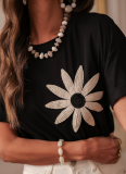 Three-Dimensional Embroidery Light Breathable Round Neck Short-Sleeved T-Shirt