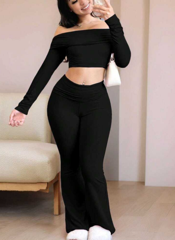 New Off-The-Shoulder Long-Sleeved Tight-Fitting Top And Pants Two-Piece Set