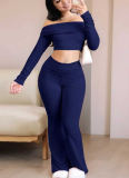 New Off-The-Shoulder Long-Sleeved Tight-Fitting Top And Pants Two-Piece Set
