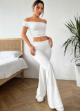 Solid Color One-Shoulder Pleated T-Shirt Flared Pants Two-Piece Suit