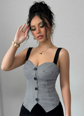 Elegantly Fitted Houndstooth Pattern Single-Breasted Vest