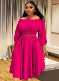 Autumn And Winter Off-The-Shoulder Crop Top High-Waisted Maxi Skirt Two-Piece Set