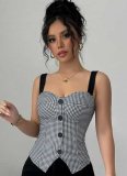 Elegantly Fitted Houndstooth Pattern Single-Breasted Vest