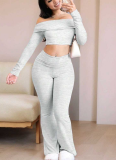 New Off-The-Shoulder Long-Sleeved Tight-Fitting Top And Pants Two-Piece Set