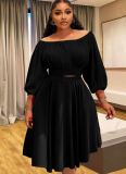Autumn And Winter Off-The-Shoulder Crop Top High-Waisted Maxi Skirt Two-Piece Set