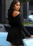 Fresh Off-Shoulder High-Waisted Slimming A-Line Dress