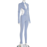 Sporty Polyester Round Neck Patchwork Color Contrast Long Sleeve Two-piece Pants Set