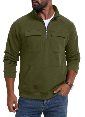 Men's Hooded Solid Color Sweatshirt Retro Multi-Pocket Loose Sports Large Size Top