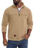 Men's Hooded Solid Color Sweatshirt Retro Multi-Pocket Loose Sports Large Size Top