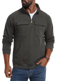 Men's Hooded Solid Color Sweatshirt Retro Multi-Pocket Loose Sports Large Size Top