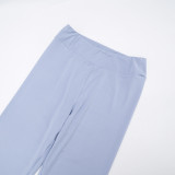 Sporty Polyester Round Neck Patchwork Color Contrast Long Sleeve Two-piece Pants Set