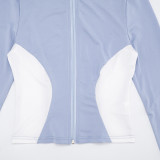 Sporty Polyester Round Neck Patchwork Color Contrast Long Sleeve Two-piece Pants Set