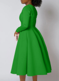 New Autumn And Winter Elegant Solid Color Round Neck Long Sleeve Wide Swing Dress