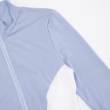 Sporty Polyester Round Neck Patchwork Color Contrast Long Sleeve Two-piece Pants Set