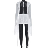 Sexy Mesh Sway Neckline Long-sleeved Backless A-line Short-sleeved Dress