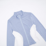 Sporty Polyester Round Neck Patchwork Color Contrast Long Sleeve Two-piece Pants Set