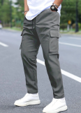 Straight-Leg Cotton Drawstring Trousers With Multiple Pockets