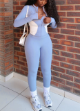 Sporty Polyester Round Neck Patchwork Color Contrast Long Sleeve Two-piece Pants Set