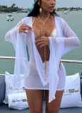 Sexy Mesh Sway Neckline Long-sleeved Backless A-line Short-sleeved Dress