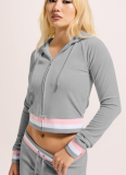 Casual Stripe Zipper Hooded Long Sleeve Two Pieces