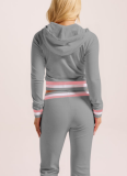 Casual Stripe Zipper Hooded Long Sleeve Two Pieces