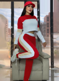 Street Color Contrast Stitching Long-Sleeved Pullover Sports Casual Trousers Two-Piece Set