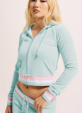 Casual Stripe Zipper Hooded Long Sleeve Two Pieces