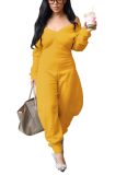Casual Solid Color Patchwork V Neck Regular Jumpsuits