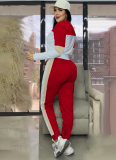 Street Color Contrast Stitching Long-Sleeved Pullover Sports Casual Trousers Two-Piece Set