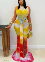 Sexy Sleeveless Elegant Gradient Strap Design Hip-hugging Maxi Dress