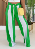Fashionable Casual Stitching Elastic Waist Drawstring Loose Straight-Leg Contrasting Pants