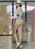 Street Color Contrast Stitching Long-Sleeved Pullover Sports Casual Trousers Two-Piece Set