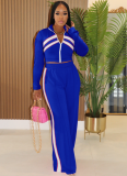 Street Color Contrast Zipper Top Loose Pants Two-Piece Set