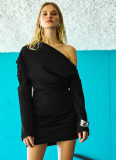 Sexy Mature Solid Color Long-Sleeved Off-Shoulder Loose Short Dress